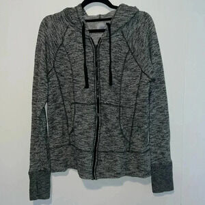Gap Fit Dark Gray Marled Zip Up Hooded Long Sleeve Womens Sweatshirt S8